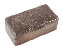 A late Victorian silver jewellery box, the top decorated a romantic scene, London 1901 and makers