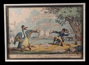 After Gillray, political caricature "Patriots Deciding a Point of Honour", coloured engraving,