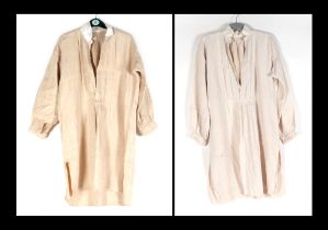 Two antique French linen farmers smocks (2).
