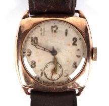 A 1930s gentleman's 9ct gold wristwatch, having a silvered dial with Arabic numerals, and subsidiary