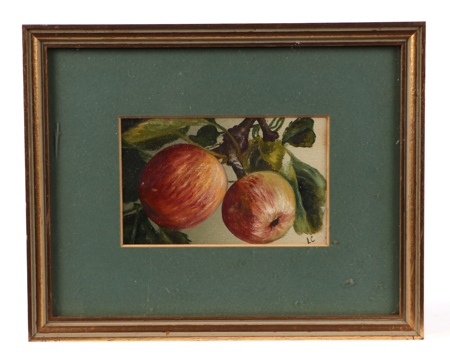 20th century British school, still life of an apple, oil on canvas laid down, bares Saint John - Image 3 of 3