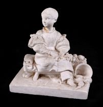 After Lucius Gahagan (1773-1855), a plaster group, depicting a young child seated on a stool