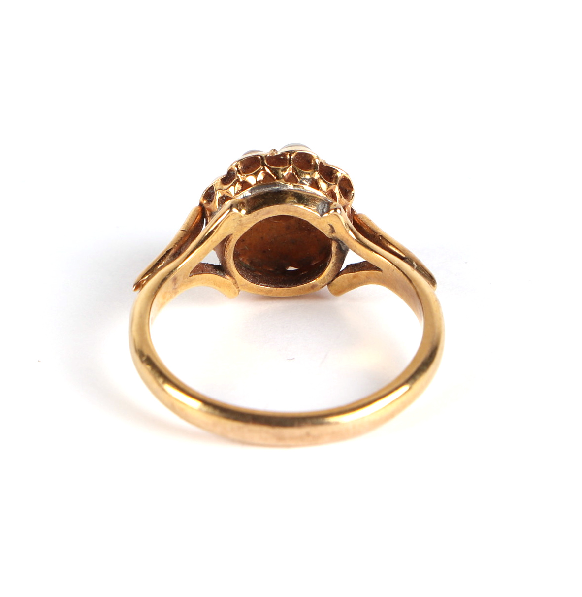 An antique 9ct gold seed pearl and diamond ring, 2.9g, approx. UK size L - Image 4 of 5