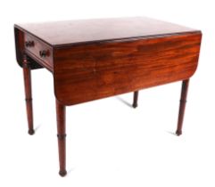 A Victorian mahogany Pembroke table, having one real and one faux end drawers, on turned tapering