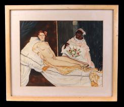 Jan Piveru (20th century school), study of a female nude, singed lower right corner, watercolour, 34