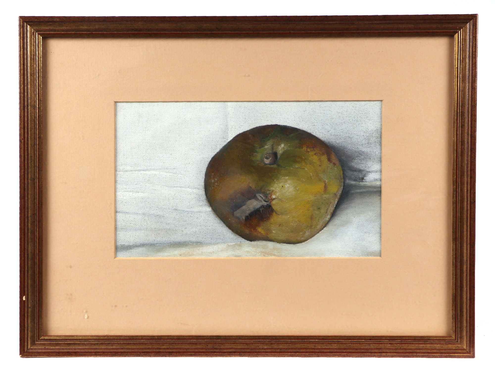 20th century British school, still life of an apple, oil on canvas laid down, bares Saint John - Image 2 of 3