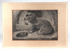 Fellows (19th century British school), a Terrier-type dog waiting to be fed outside a dog kennel,