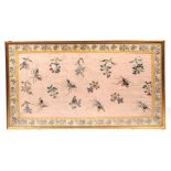 A large Chinese silk embroidered panel, depicting butterflies and flower, 55cm by 101 cm.
