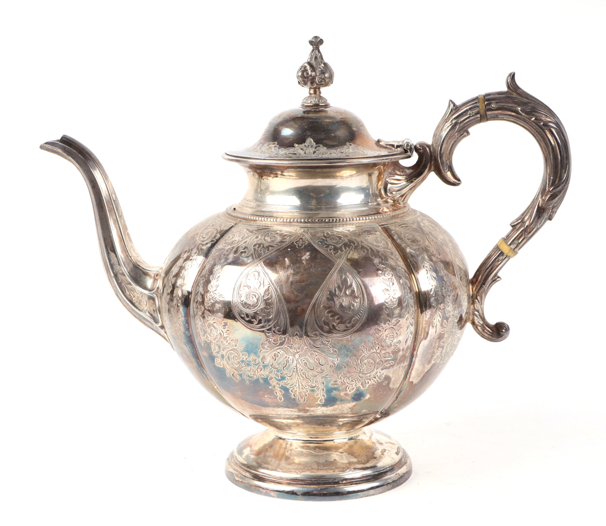 A Victorian silver four piece tea set, with elaborate engraved foliate decoration, Sheffield 1868/ - Image 3 of 6