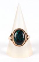 A 9ct gold dress ring, set with a turquoise coloured cabochon, approx UK size P, 3g.
