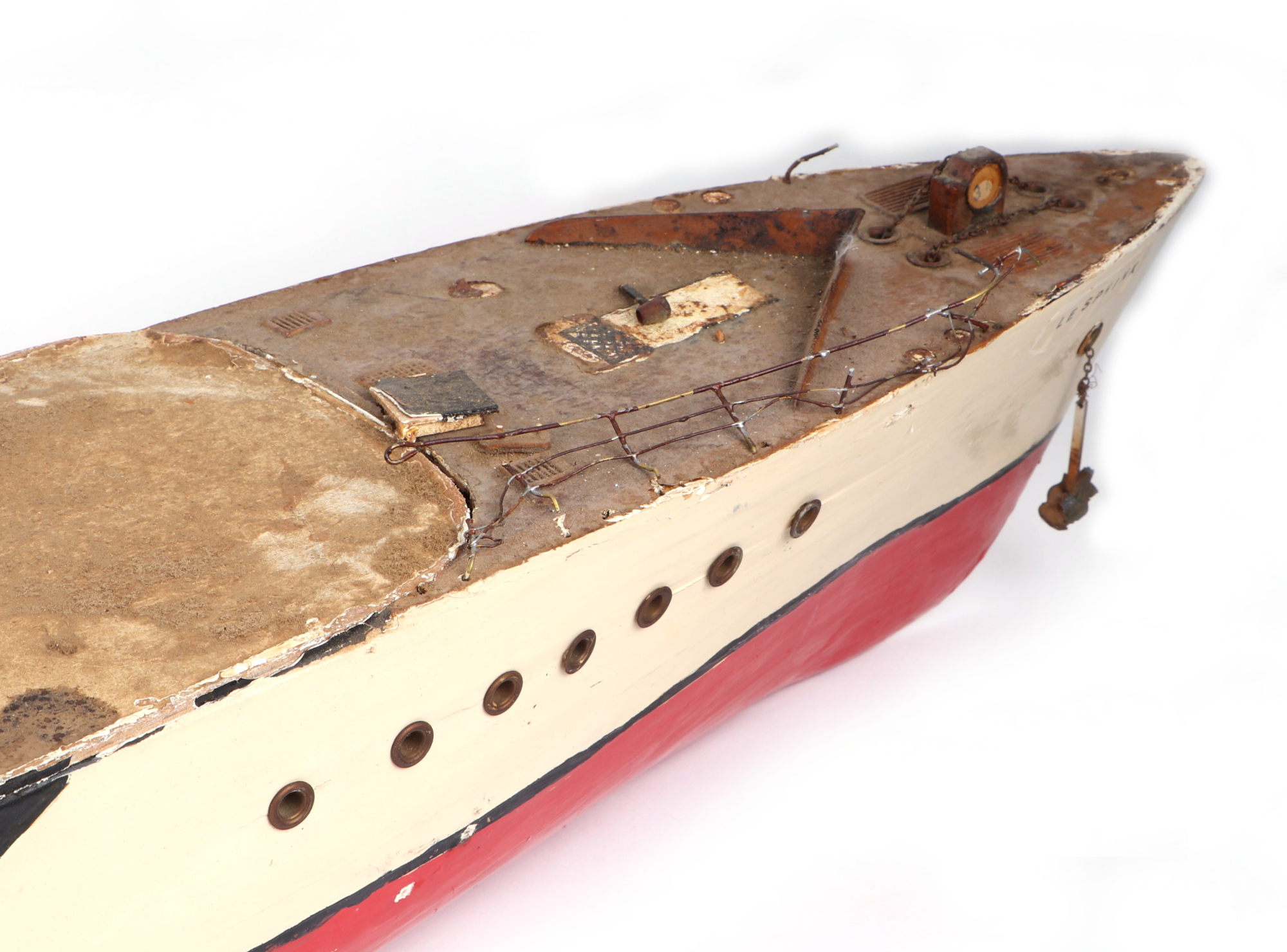 A scratch built model of a warship with painted wooden hull, approx 125cm long; together with - Image 11 of 13