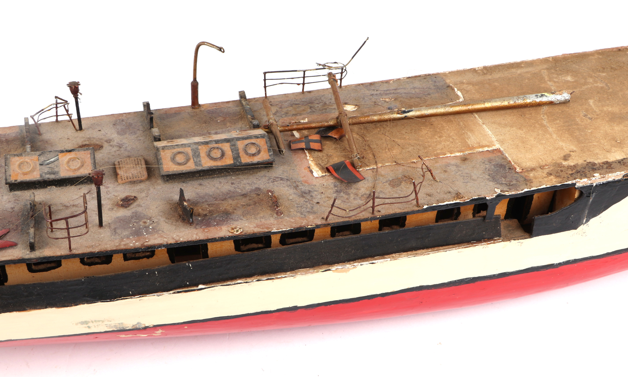 A scratch built model of a warship with painted wooden hull, approx 125cm long; together with - Image 10 of 13