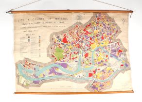 A large coloured map of Bristol, Town & Country Planning Act 1947, "Plan to Rebuild the City after