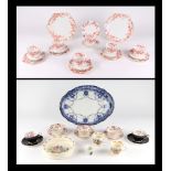 A set of two graduated Victorian blue and white meat plates, a Victorian part tea set, a Royal