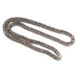A white metal fancy link long necklace, 88cm long, 156g.