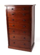 19th century mahogany wellington chest, having an arrangement of seven drawers on a plinth base,
