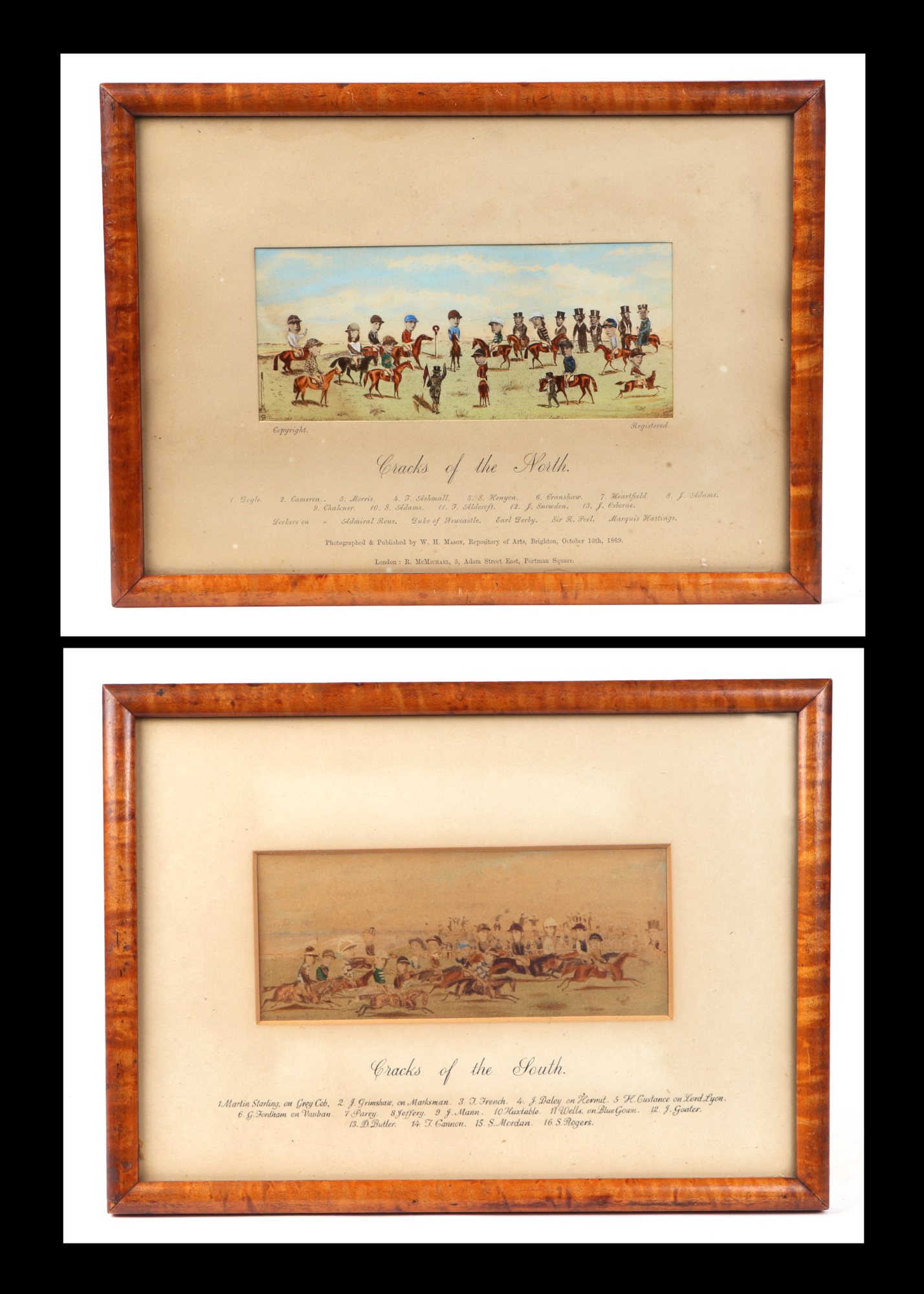 Horse racing interest. A coloured horse racing print, "Cracks of the North", photographed and