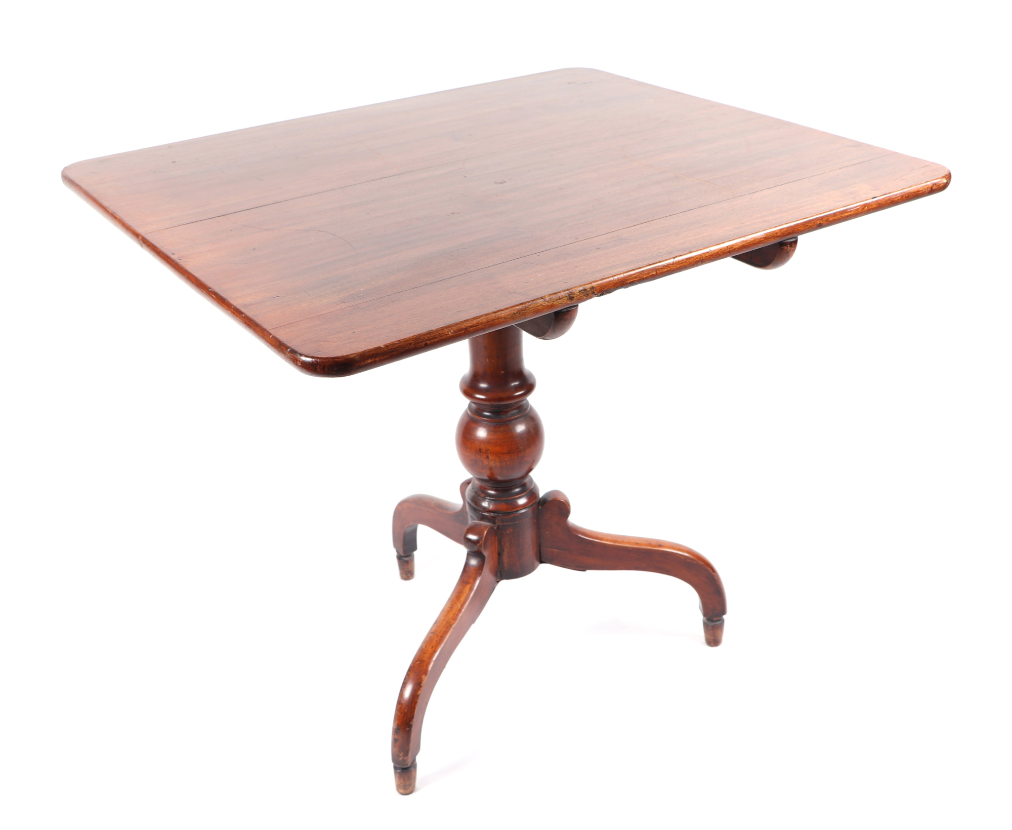 A 19th century mahogany tilt top tripod table, having rectangular top on turned column, 72cm wide. - Image 3 of 6