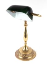 A large brass bankers desk lamp, 58cm high.