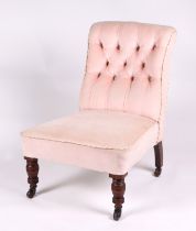 A Victorian upholstered nursing chair, on turned front legs. Condition Report Seat height 32 cm.