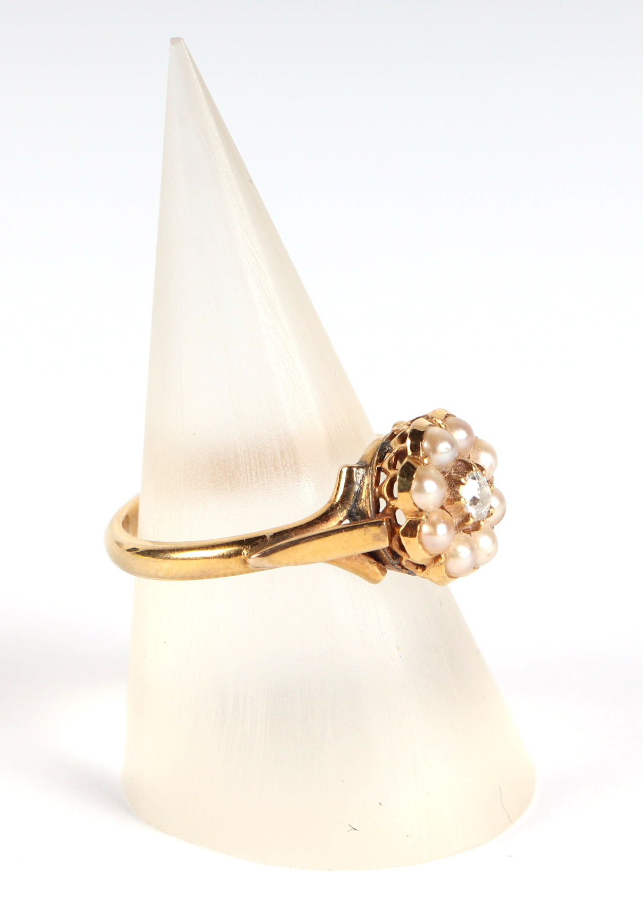 An antique 9ct gold seed pearl and diamond ring, 2.9g, approx. UK size L - Image 2 of 5