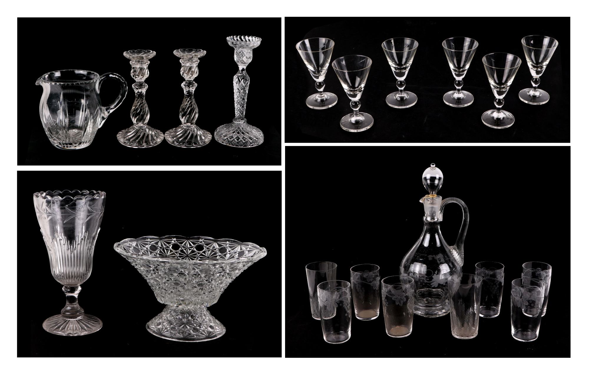 A set of 12 cranberry glass wine glasses, with matching carafe, a celery vase, a pair of spiral - Image 6 of 6