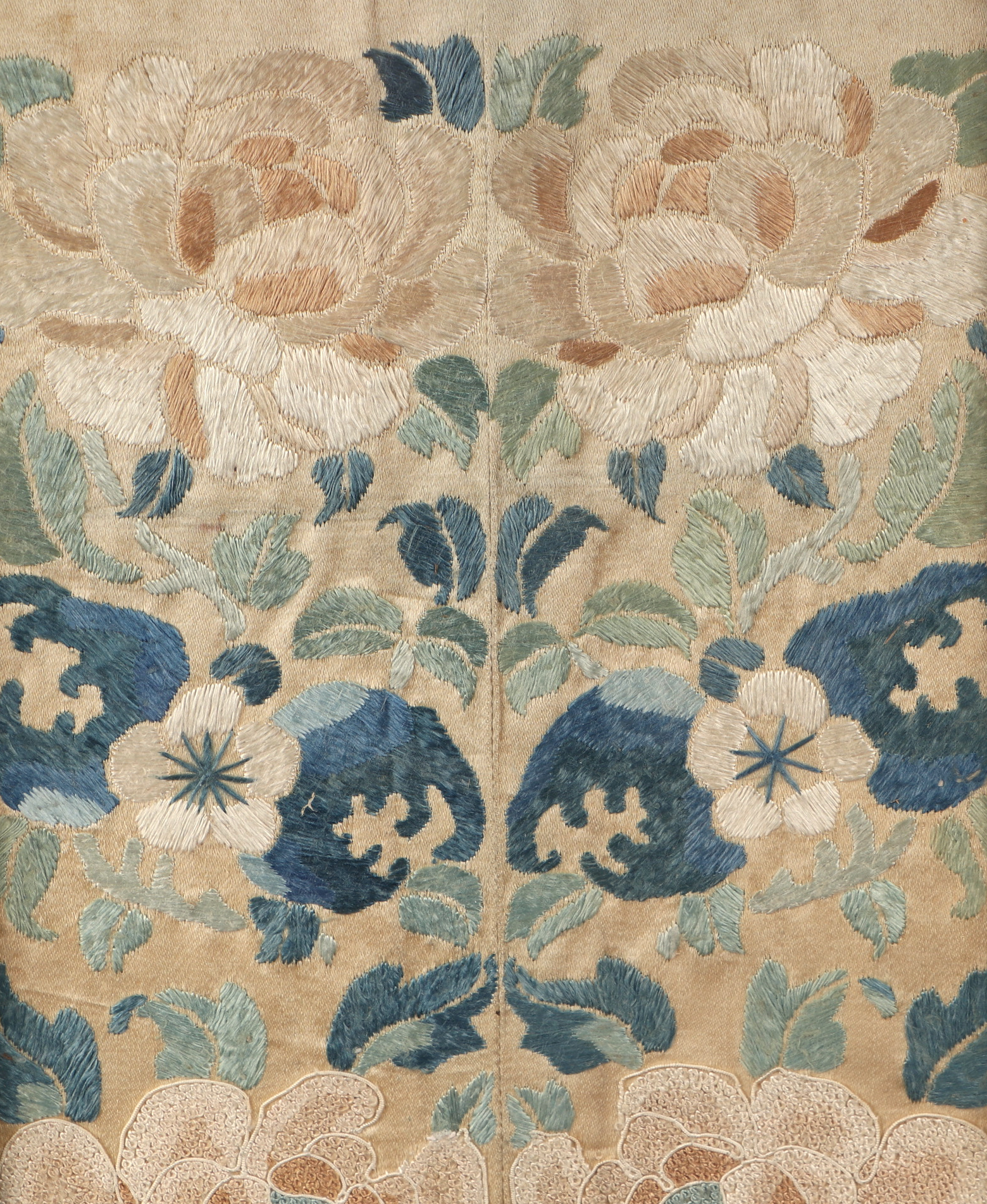 A Chinese embroidered silk sleeve panel decorated with flowers and foliage, 18 by 73cm; together - Image 3 of 8