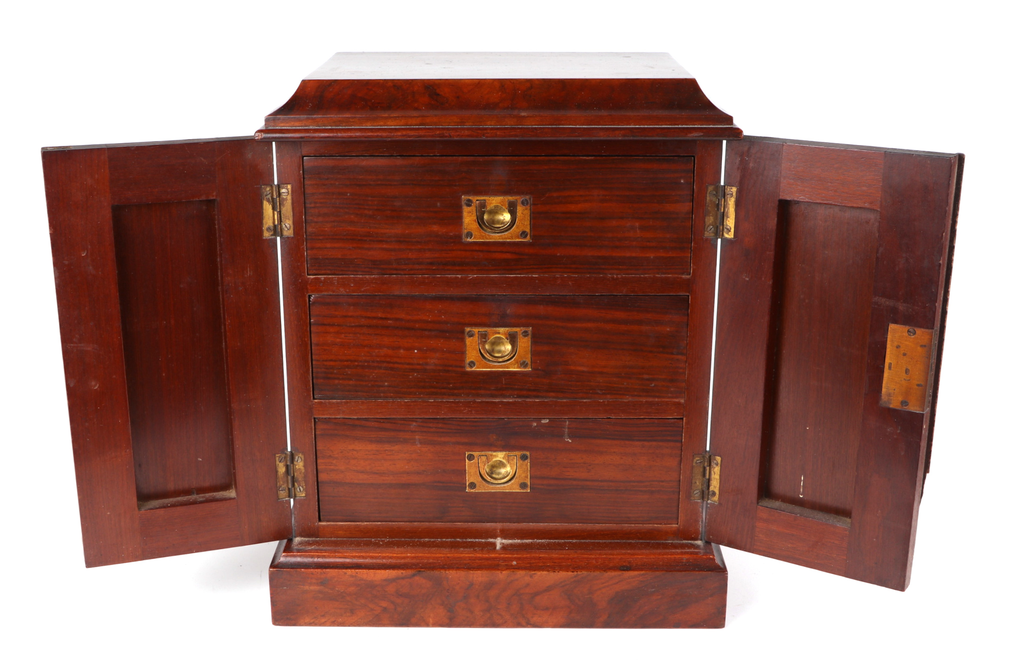 A Victorian figured walnut table top cabinet, the pair of doors enclosing three drawers, standing on - Image 2 of 5