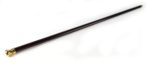 A stained hardwood novelty walking cane, with brass handle, concealing an ejecting candle, 92cm