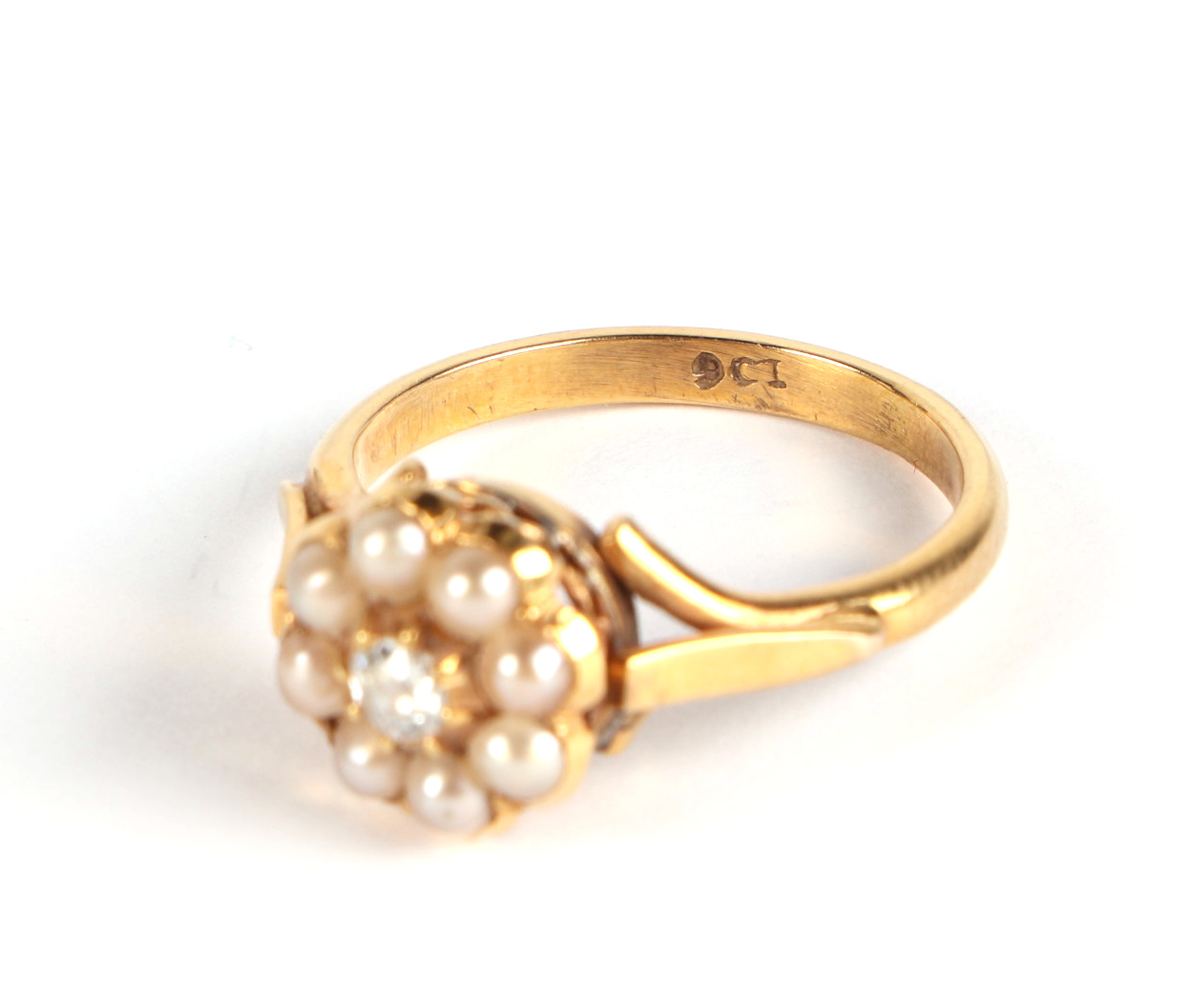 An antique 9ct gold seed pearl and diamond ring, 2.9g, approx. UK size L - Image 5 of 5
