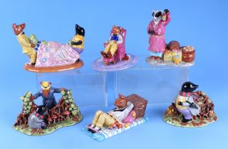 A small collection of Royal Doulton of "Wind in the Willows" tableaus, including "Sprawling by the