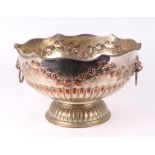 A silver plated punch bowl, with lion mask handles, 32cm diameter.