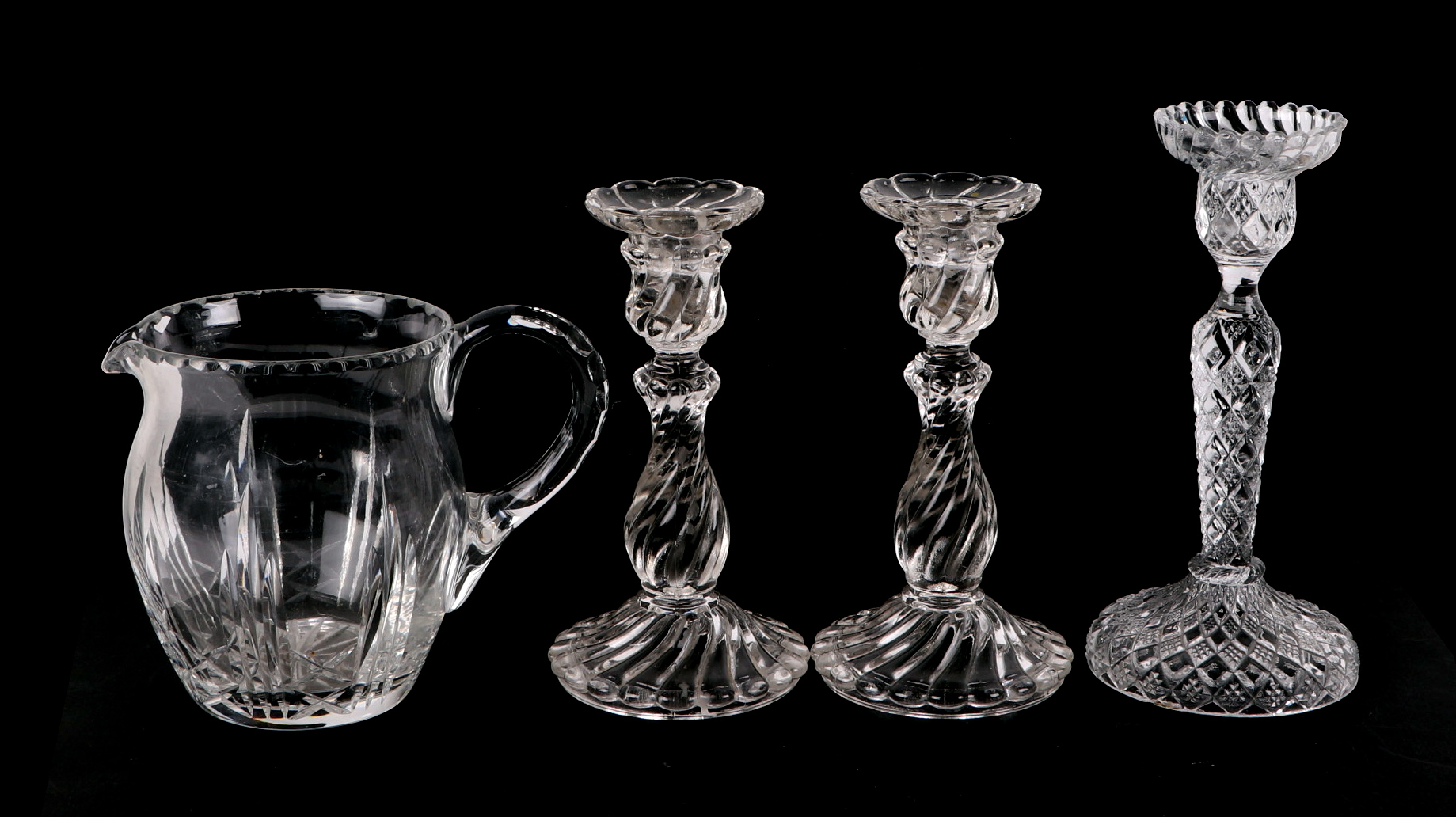 A set of 12 cranberry glass wine glasses, with matching carafe, a celery vase, a pair of spiral - Image 3 of 6