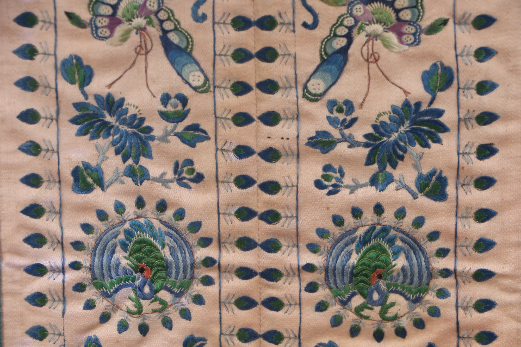 A Chinese embroidered silk sleeve panel decorated with flowers and foliage, 18 by 73cm; together - Image 8 of 8