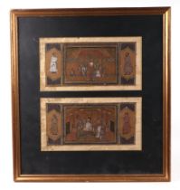 Indian school, a pair of court scenes within panels, each 28 by 15cm, framed and glazed as one.