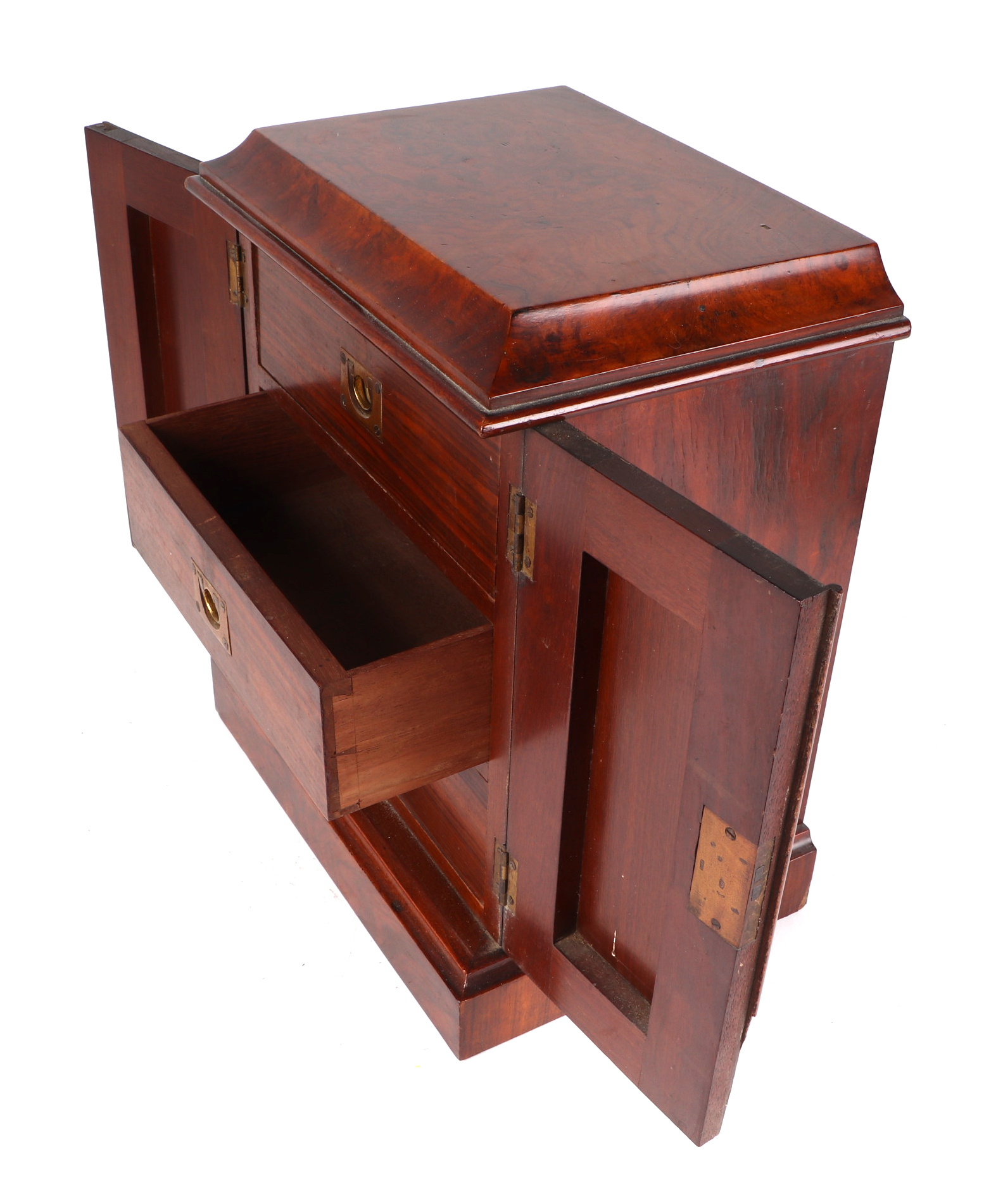A Victorian figured walnut table top cabinet, the pair of doors enclosing three drawers, standing on - Image 5 of 5