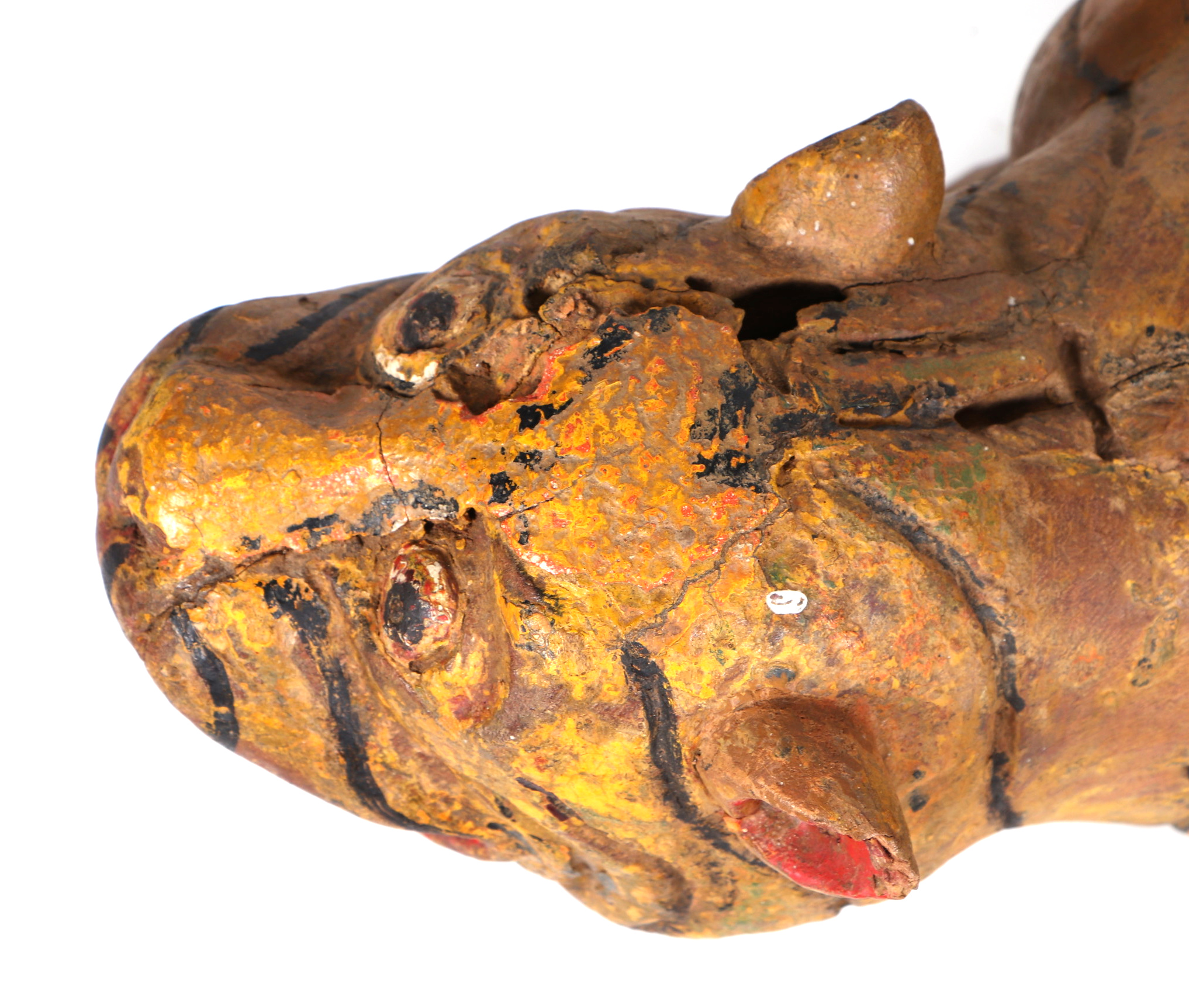 A Burmese carved and painted hardwood tiger (temple guardian), 134cm long. - Image 4 of 7