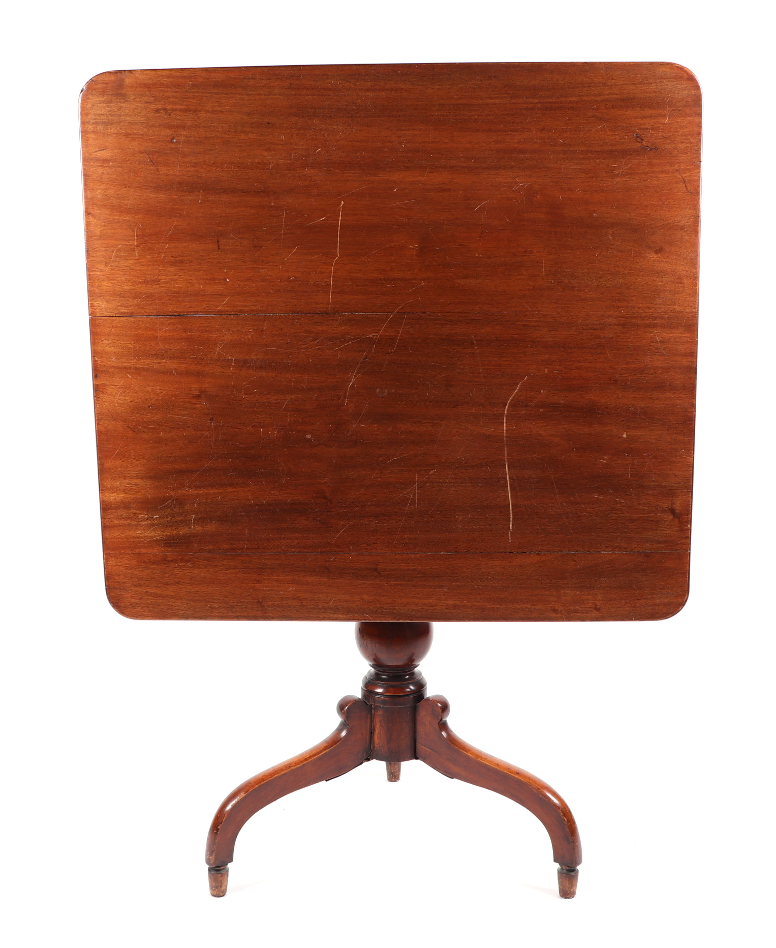 A 19th century mahogany tilt top tripod table, having rectangular top on turned column, 72cm wide.