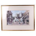 20th century Modern British - Street Scene with Figures - possible Exeter, watercolour, indistinctly