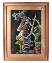 20th century British, abstract study of a musician, indistinctly signed, watercolour, framed and