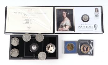A Queen Elizabeth II Platinum jubilee silver sovereign, boxed, a Queen Elizabeth II Gibraltar crown,