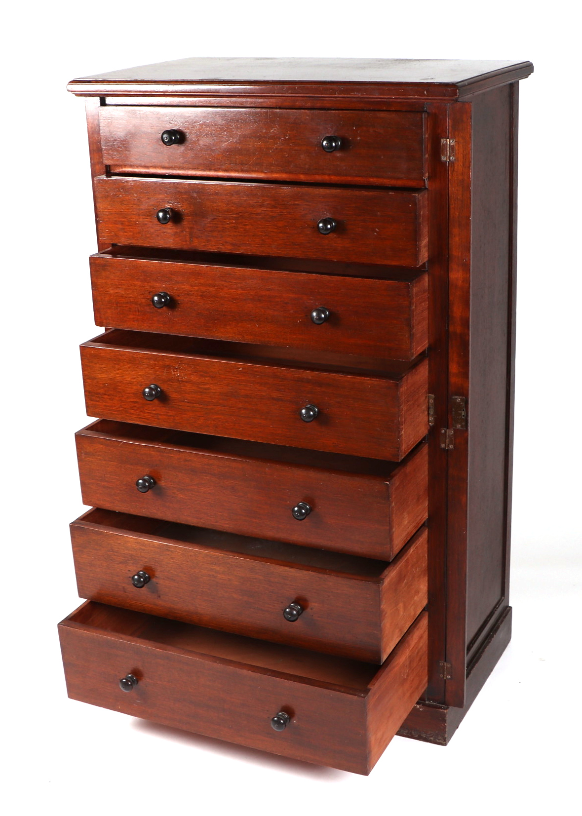 19th century mahogany wellington chest, having an arrangement of seven drawers on a plinth base, - Image 2 of 2