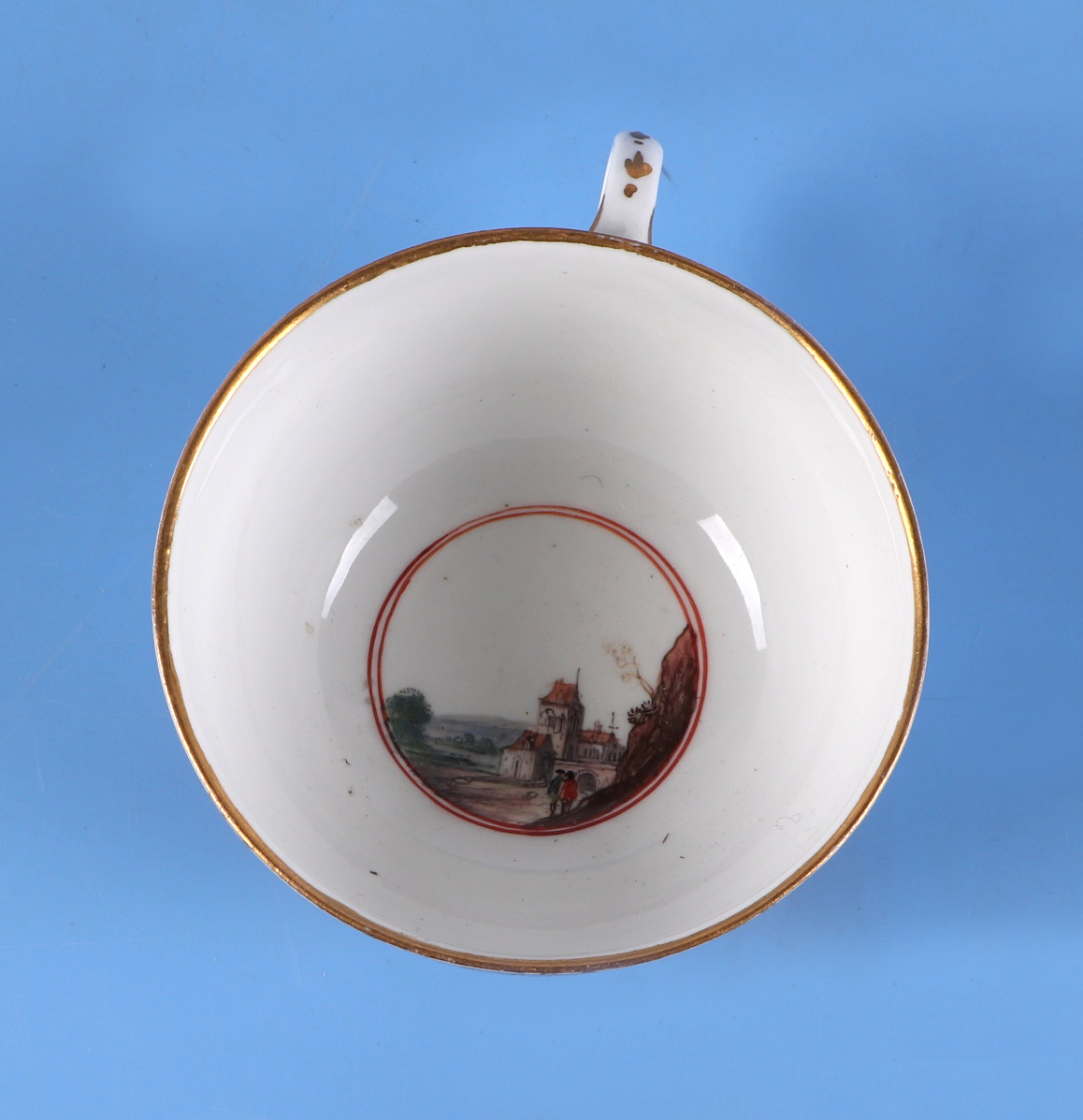An 18th century Meissen cabinet cup and saucer decorated with scenes of figures on a foreshore - Image 4 of 4
