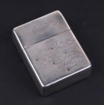 An Indian sterling silver cigarette box, with engraved map of India, inset with four rubies, 100g.