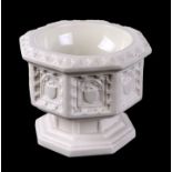 A Royal Worcester parian ware miniature traveling baptismal font, in original silk lined leather