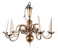 A continental brass eight branch electric chandelier, approx 80cm wide.