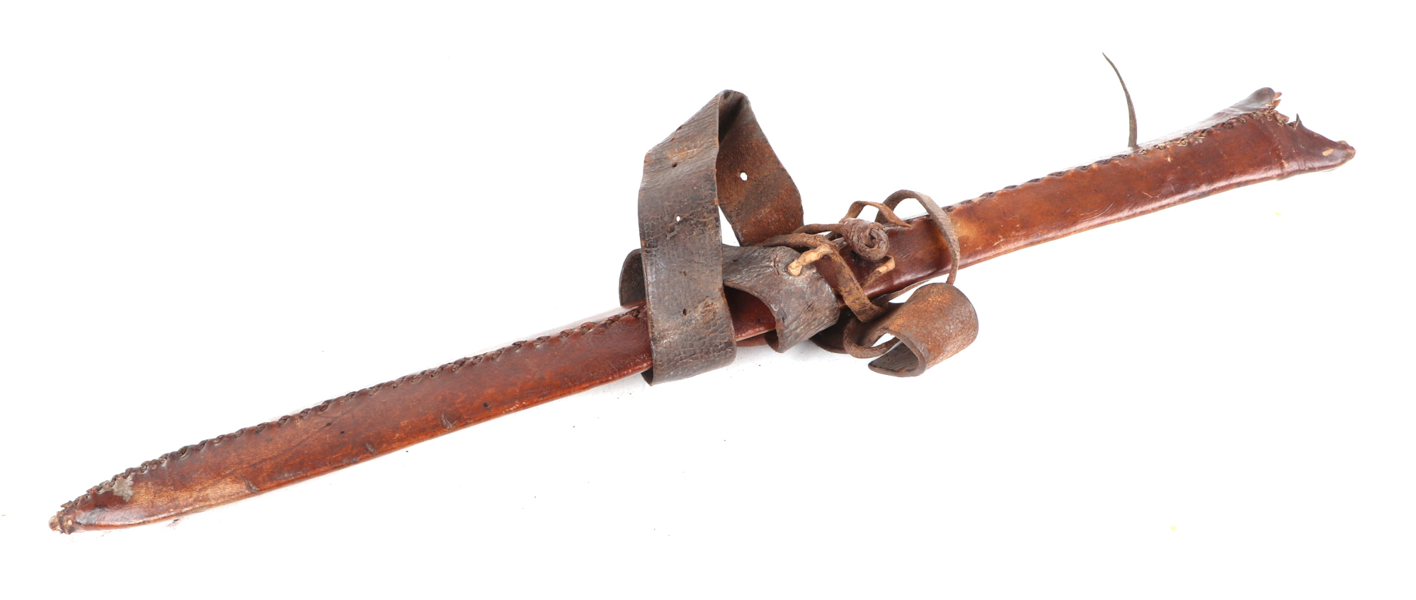A Maasai Warrior Seme tribal sword, possible from the early 1900s, with leather scabbard, 64 long. - Image 4 of 4