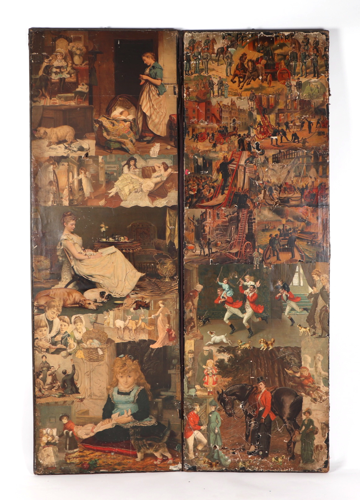 A Victorian two fold scraps screen, 58cm wide closed. - Image 2 of 6