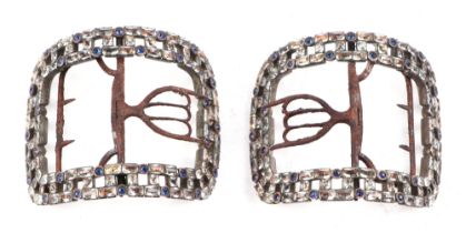 A pair of 18th century foil backed paste set shoe buckles each 7 by 6.5cm
