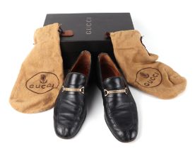 A pair of vintage Gucci gentleman's loafers with original dust bags and box, UK size 9.5, with signs